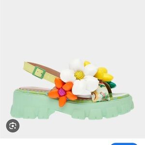 Betsey Johnson Floral Platform Sandals - Green and Multicolor